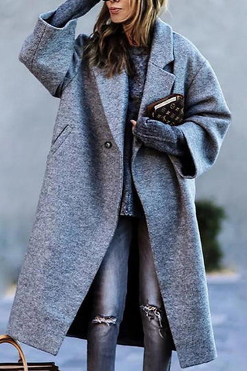 Woochic veste pour femmes col revers en tweed manches longues gris S